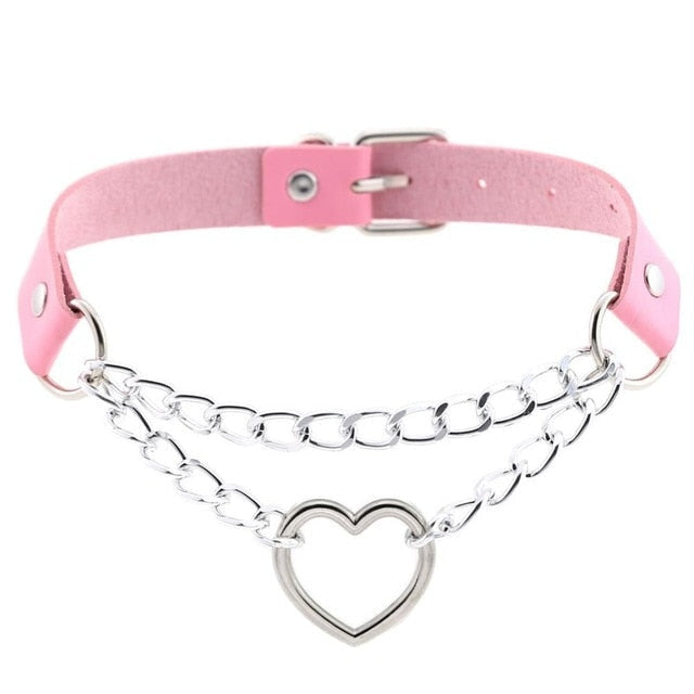 Chained Valentine Choker (15 Colors) - Pink - choker, chokers, collar, collars, jewelry