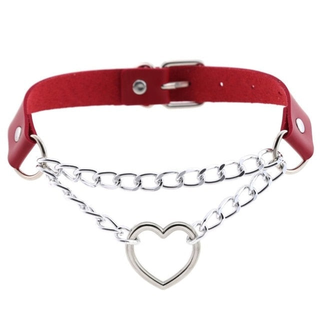 Chained Valentine Choker (15 Colors) - Red - choker, chokers, collar, collars, jewelry