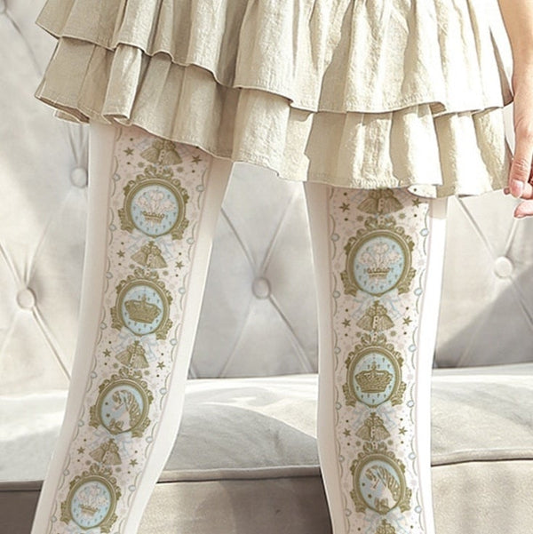 Chandelier Lolita Tights - Cream - elegant, kawaii, leggings, lolita tights, nylon