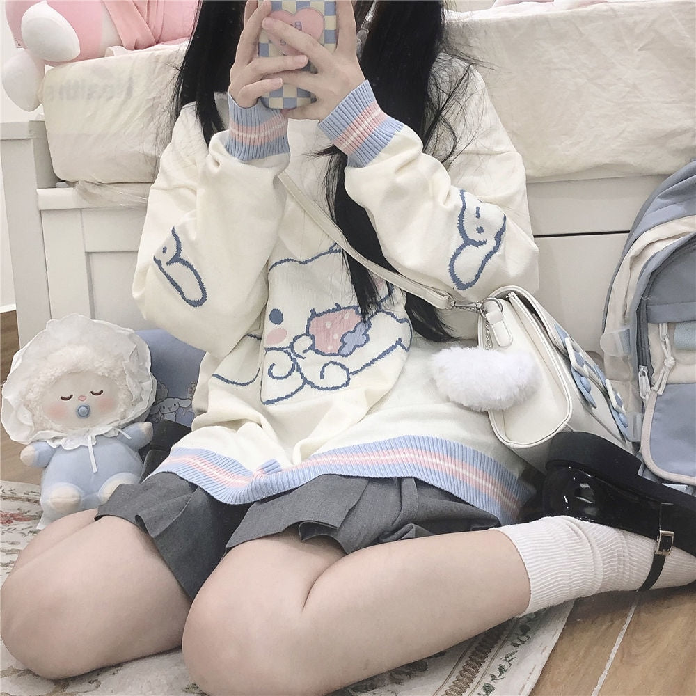 Blue Puppy Dog Knit Sweater Pullover Crewneck Kawaii – Kawaii Babe