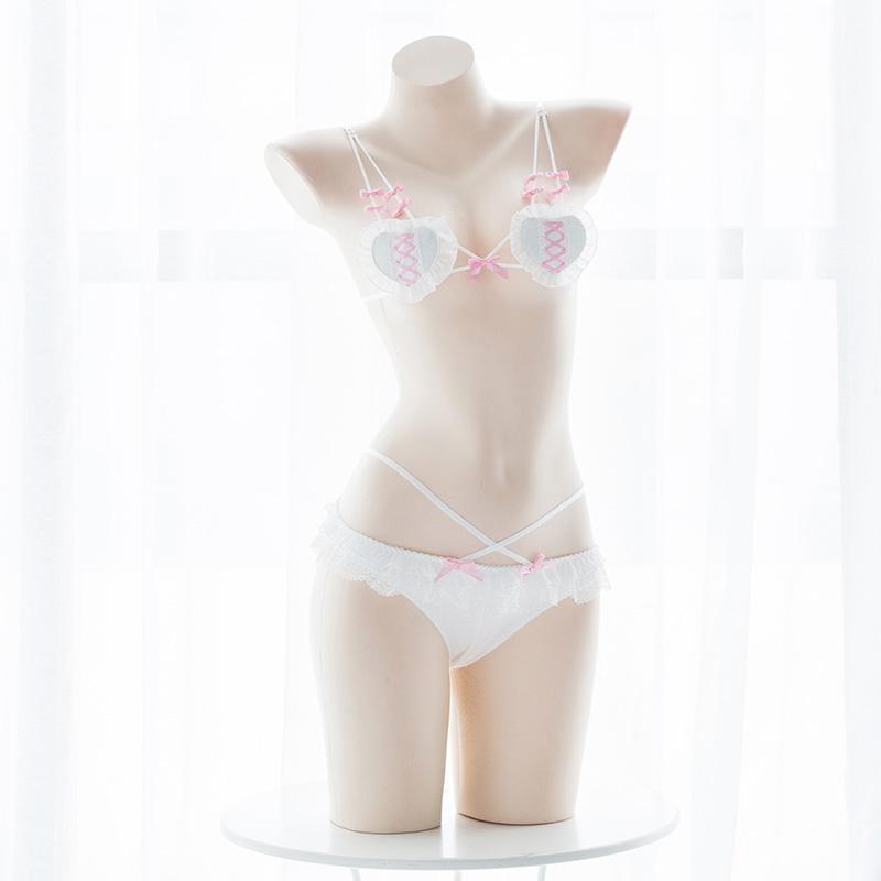 Corset Heart Lingerie Set - White - underwear