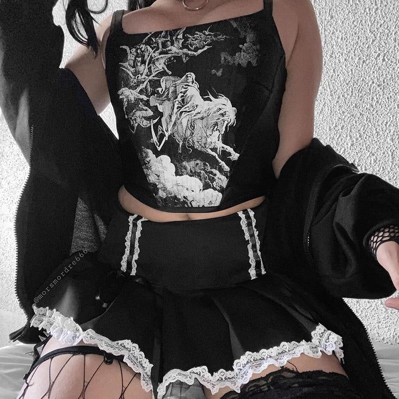Pin by Elysse May on Corsets  Emo dresses, Gothic fashion, Lace mini skirts