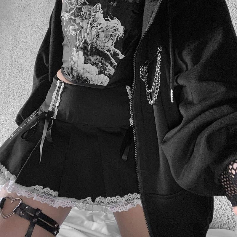 Gothic Lace-Up Corset Skirt – Kawaii Harajuku Punk Ruffle Mini Skirt