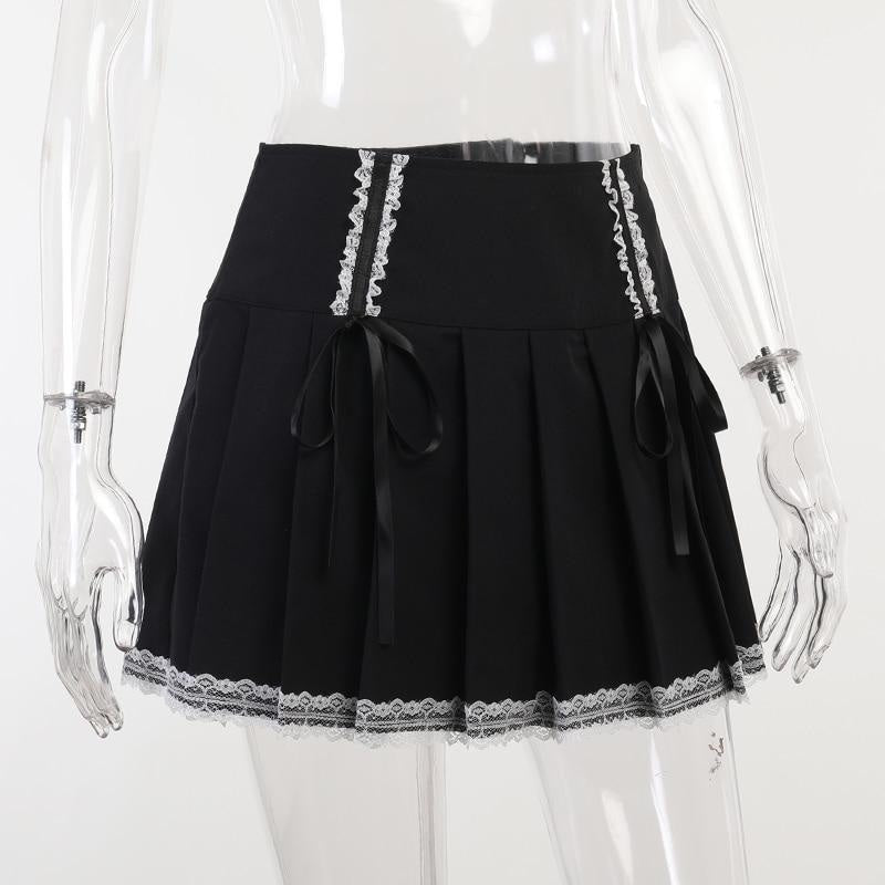 Corset Lace Mini Skirt Black Lolita Kawaii Goth Harajuku Cosplay ...