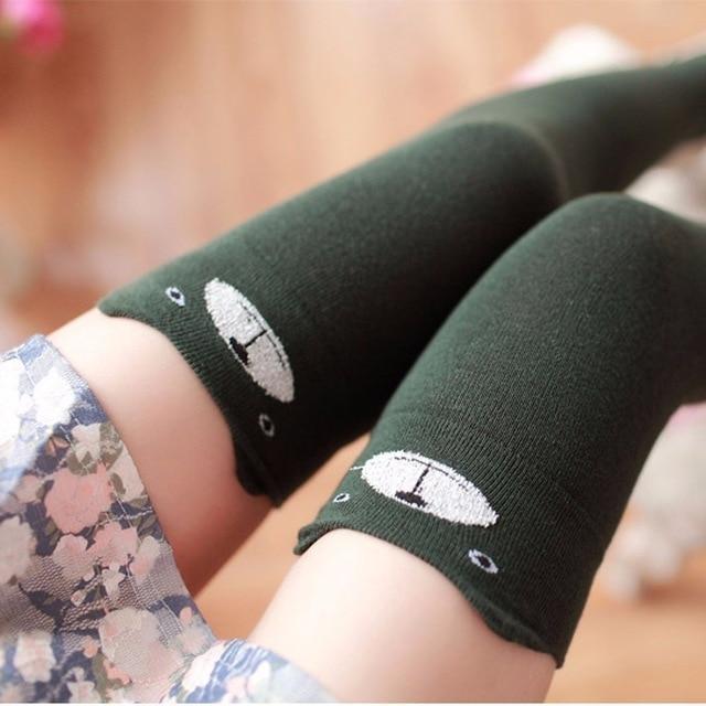 Cotton Animal Thigh Highs - Green Cat - stockings
