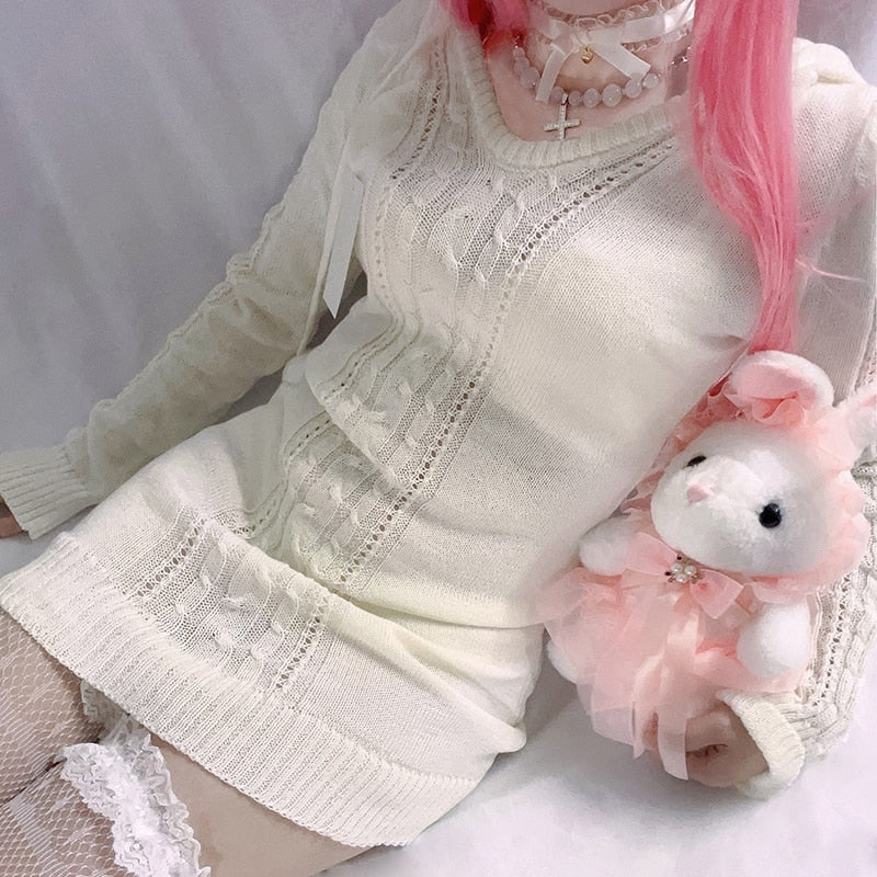 Cozy Knit Sweater Dress - coquette, dollette, fae, faecore, fairycore Kawaii Babe