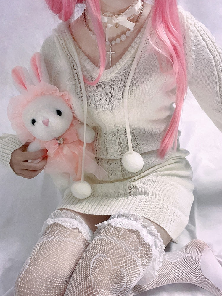 Cozy Knit Sweater Dress - coquette, dollette, fae, faecore, fairycore Kawaii Babe