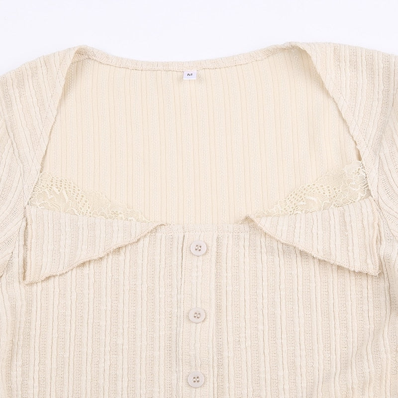Cream Knit Cropped Sweater - cardigan, cardigans, coquette, dollette, fae Kawaii Babe