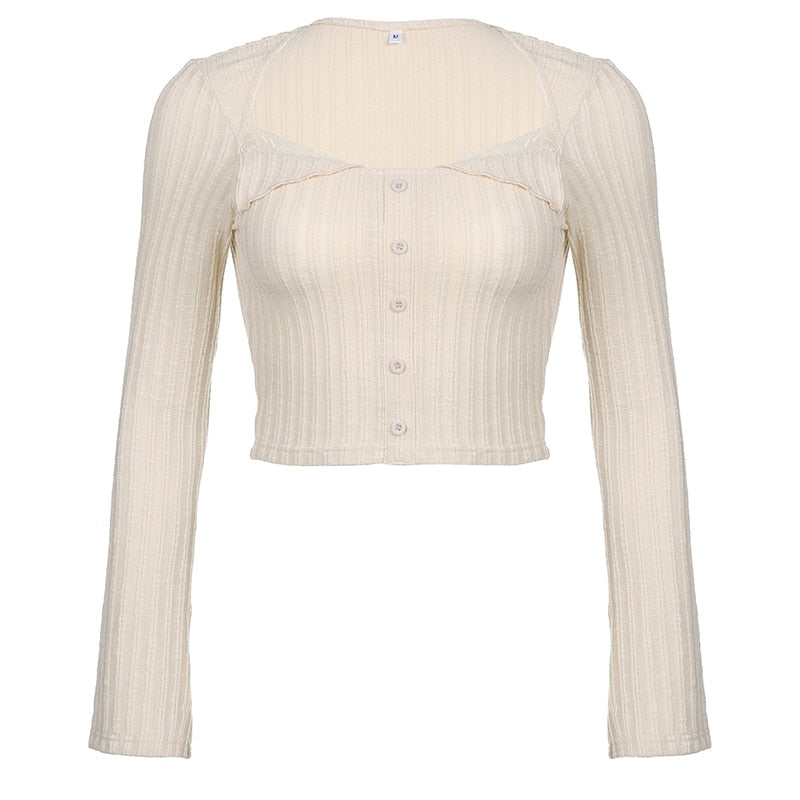 Cream Knit Cropped Sweater - cardigan, cardigans, coquette, dollette, fae Kawaii Babe
