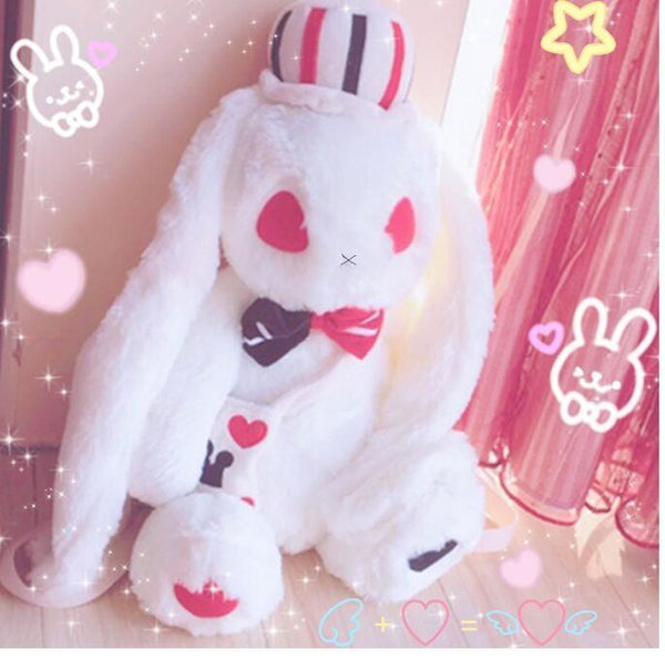 Creepy Evil White Bunny Rabbit Backpack Plush Cards Poker Playing Mad Hatter