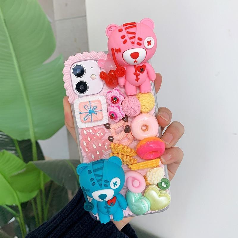 Creepy Teddy Decoden iPhone Case - For XR / Pink - apple phone, baby bears, coth, creepy