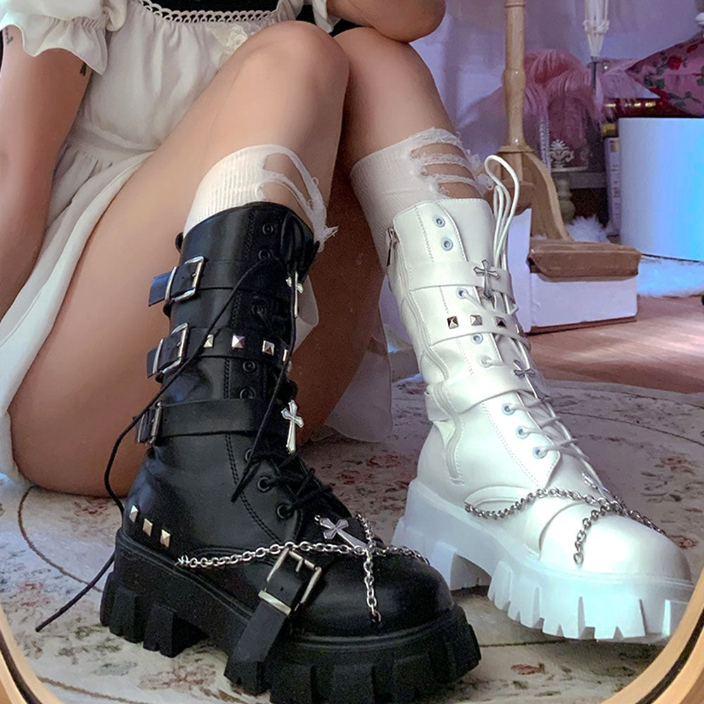 Cross Buckle Military Combat Boots Shoes Babe
