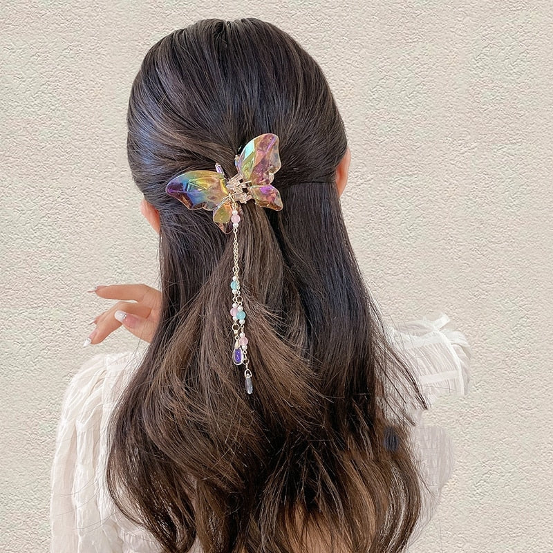 Clear Crystal Butterfly Hair Claw Clips Fairy Butterfly Jaw Clips