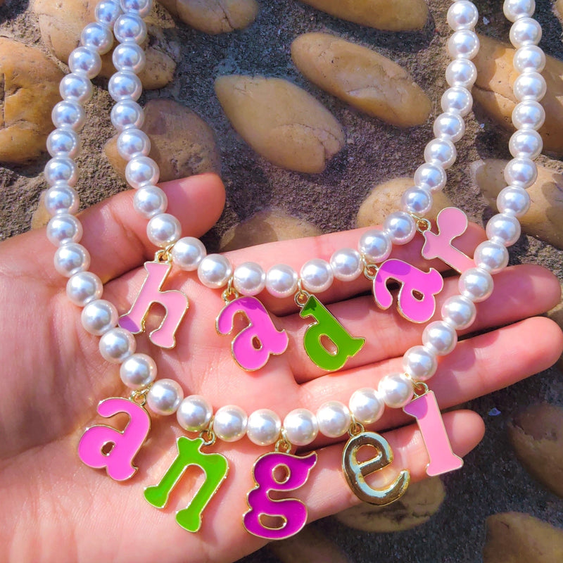 Custom Pearl Name Necklace - choker, chokers, custom, customize, customized