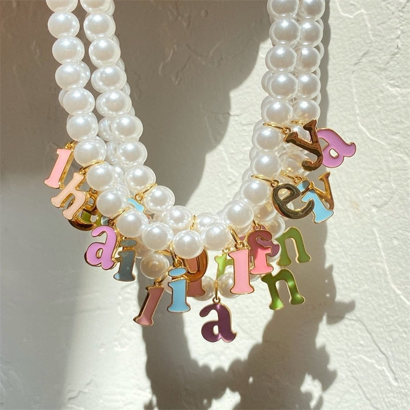 Custom Pearl Name Necklace Jewelry