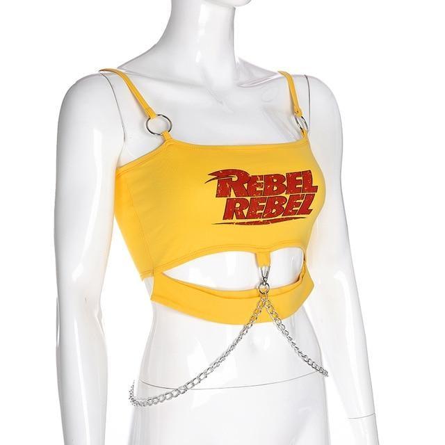 Cute & Psycho Halter Top - Yellow Rebel / M - baby,belly shirt,belly shirts,belly tank,belly tee
