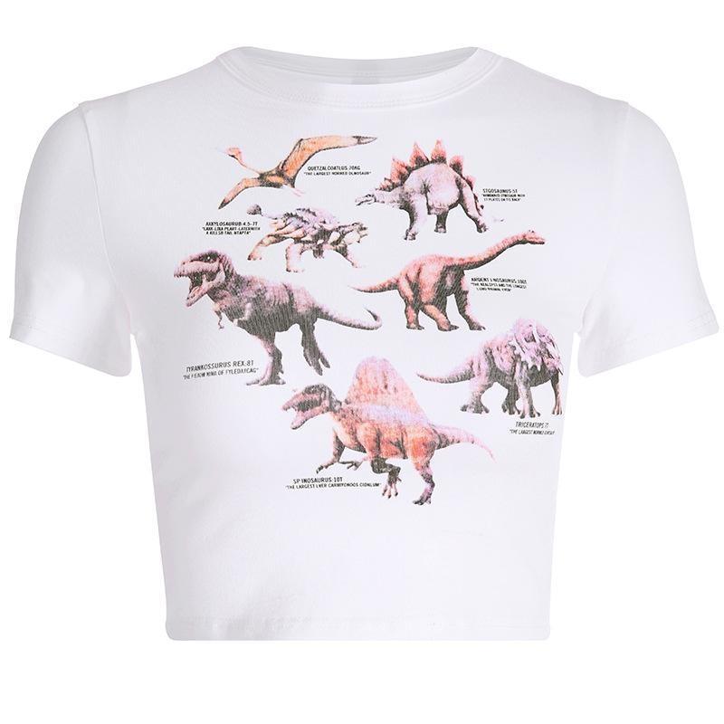 White Dinosaur Diagram Infographic Crop Top Belly Shirt T-Shirt 