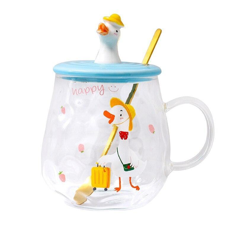 Kawaii Transparent Cat Glass Coffee Cup Mug Cute Home Decoration Anime