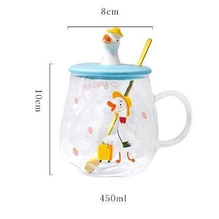 1 Piece Cute Glass Cup with Duck Duckling Prints 390ml Stackable