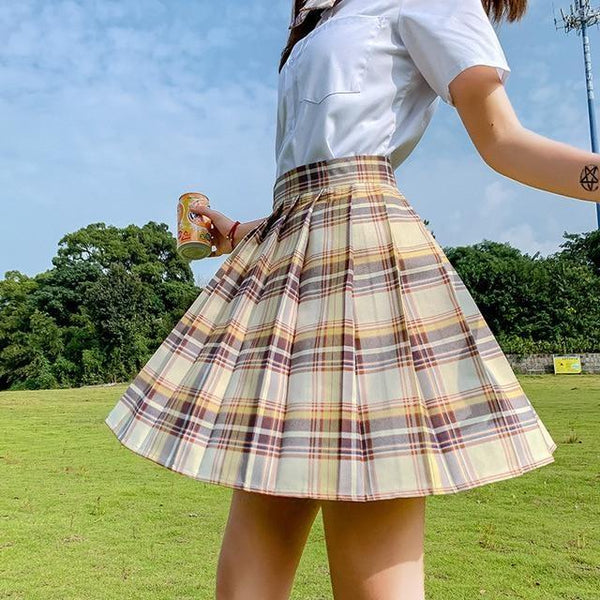 スカート [PLZPROJECT] PLEATED SKIRT Electric Plaid Skirt 17 Color Options Pleated School Girl