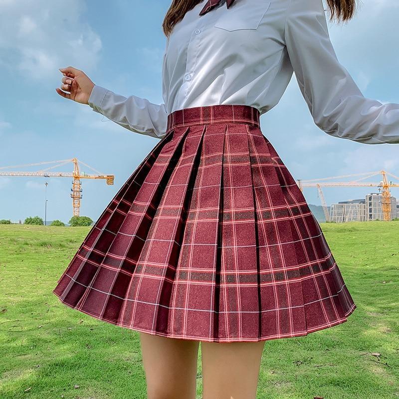 Plaid Flared Skirts Mini Skirt Red Tartan Plaid Maxi Skirt Pleated