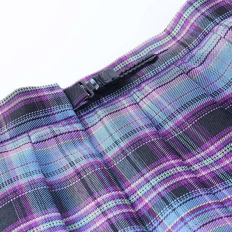 Electric Plaid Pleated Skirt - clothing, electric, electric aura, goth, gothic