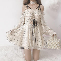 Ethereal Girly Summer Dress Long Sleeve Belly Hollow Cutout Cute Kawaii Mori Girl