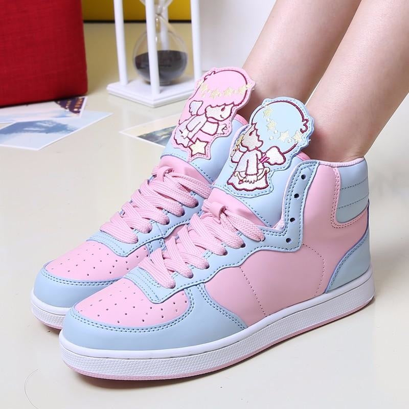 Pastel Fairy Kei High Top Shoes Sneakers Twin Stars | Kawaii Babe