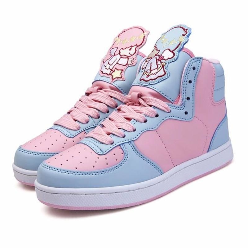 Pastel Fairy Kei High Top Shoes Sneakers Twin Stars | Kawaii Babe
