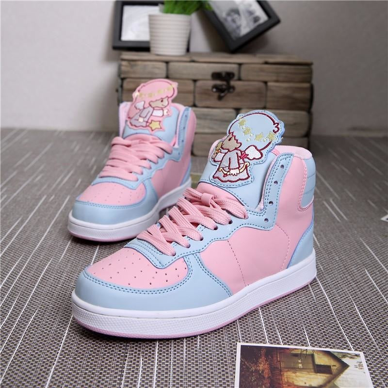 Pastel Fairy Kei High Top Shoes Sneakers Twin Stars | Kawaii Babe