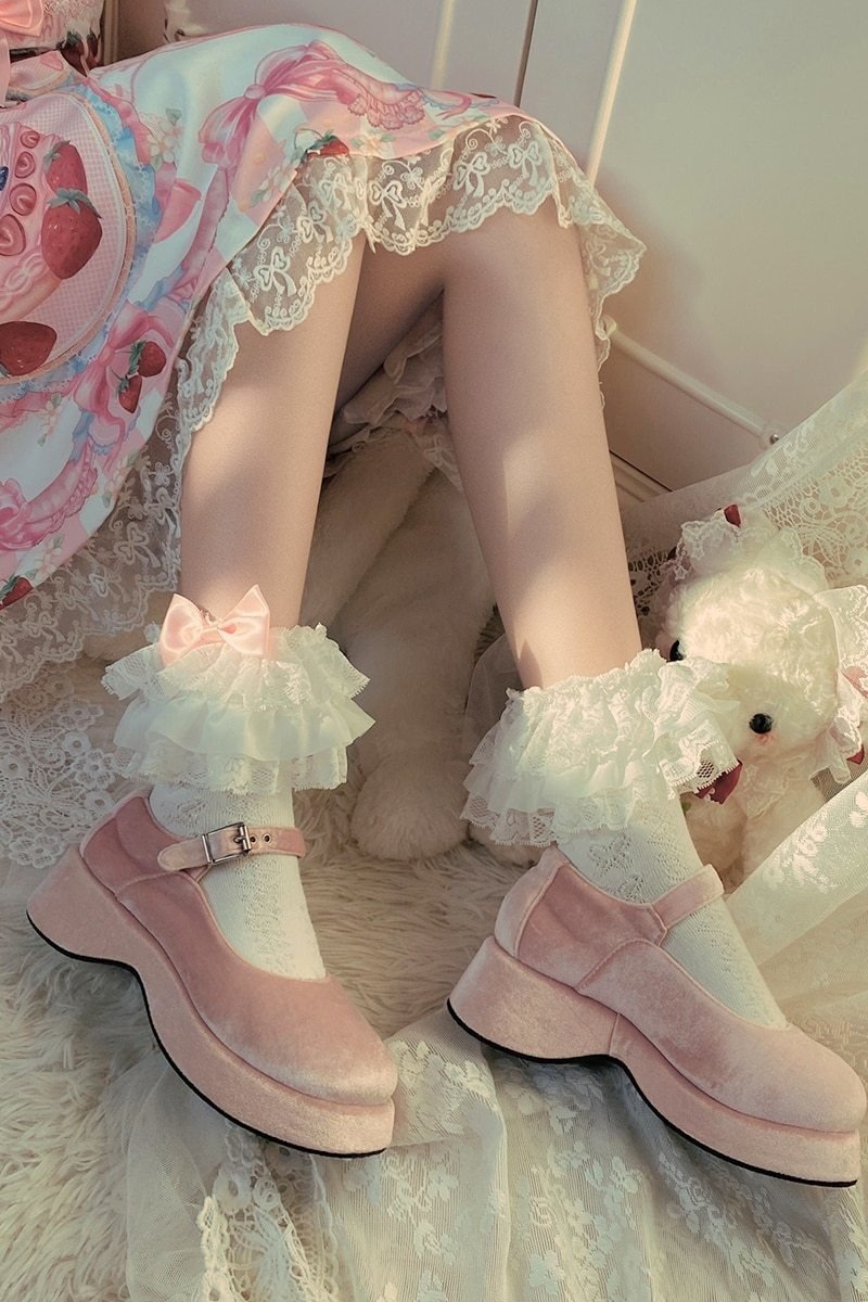 Fairy Ruffled Socks - ankle socks, cherries, cherry, cotton cute socks