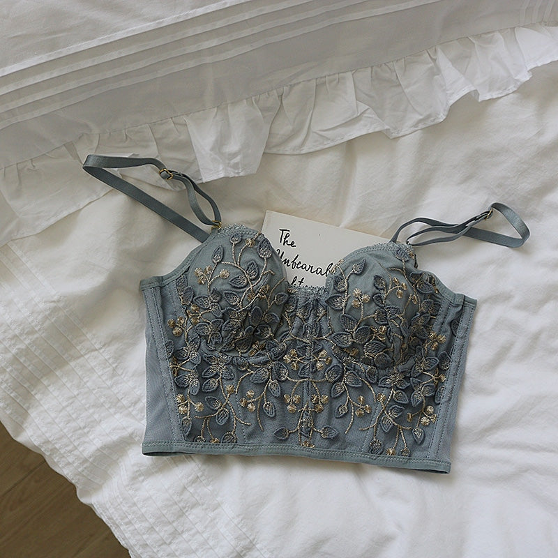 90s French designer embroidered floral bustier, S-M - alizeegarments