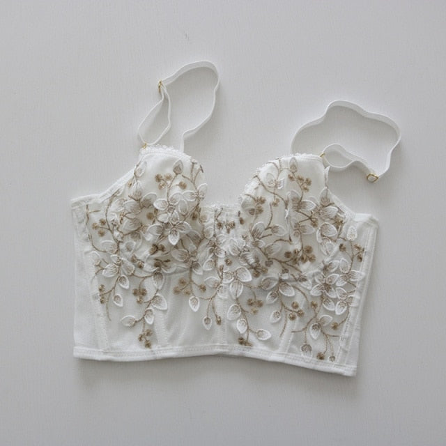 Floral Embroidered Bustier - angelcore, bralette, bustier, bustiers, cami