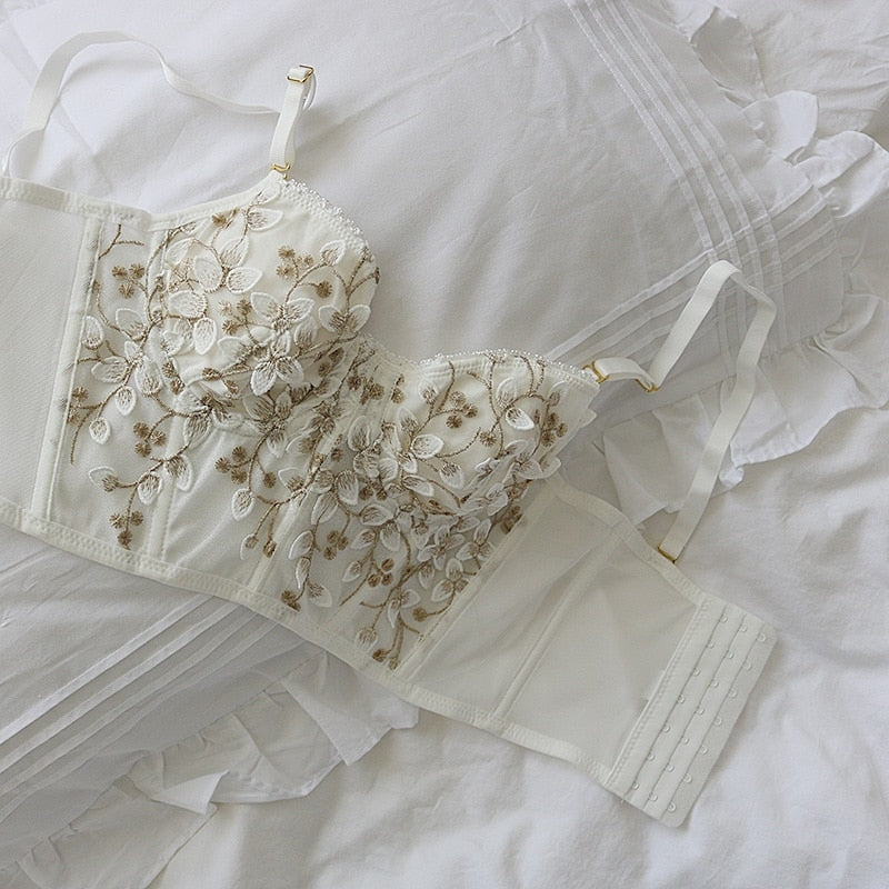 Floral Corset Crop Top Bustier Bra Coquette Nymph French Kawaii Babe