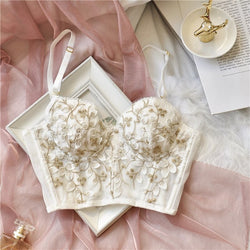 Prairie White Lace up Bustier With Strawberries, Milkmaid White