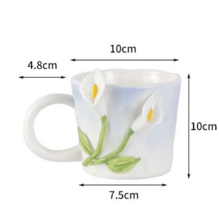 Floral Handpainted Mugs - angelcore, angelic, bottles, cup, cups Kawaii Babe