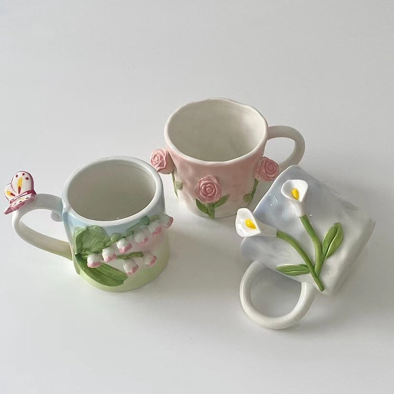 Beautiful Hand-painted Floral Ceramic Mugs – PeauleyHome