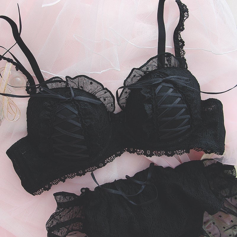 Coquette Women's Lace Bra Set, Black, M : : Clothing