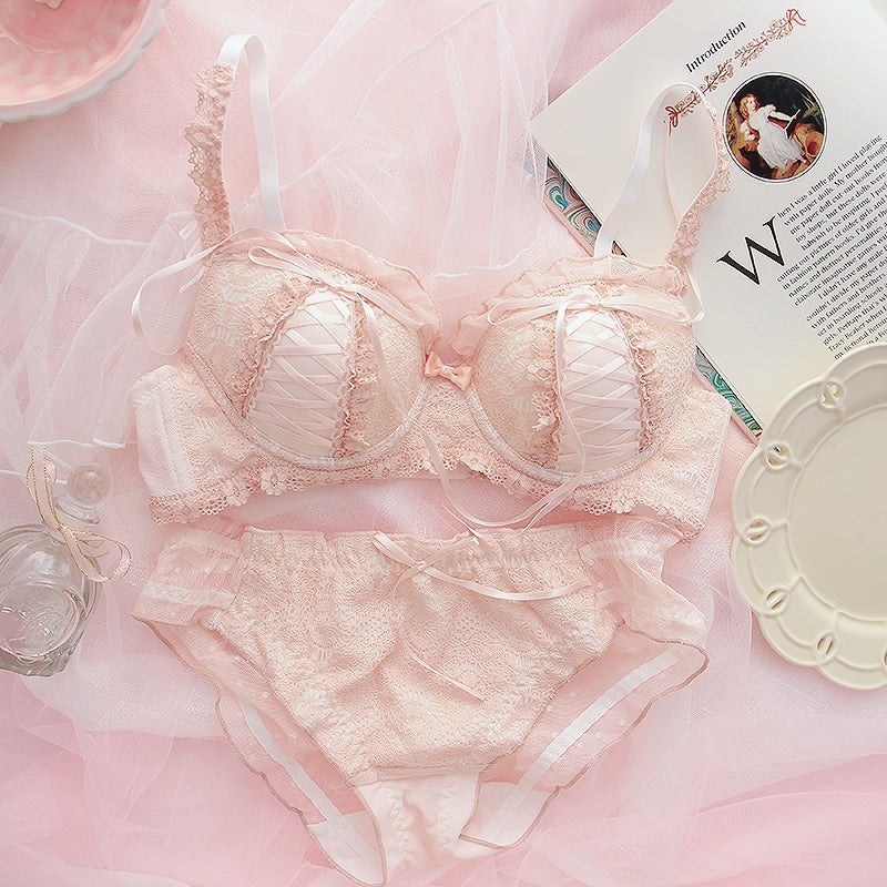 Pink Delicate Lace Underwired Bra And Panties Set