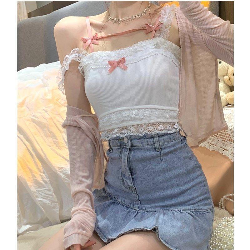 French Vintage Knit White Camisole Tank Top Cute Nymphette Kawaii Babe