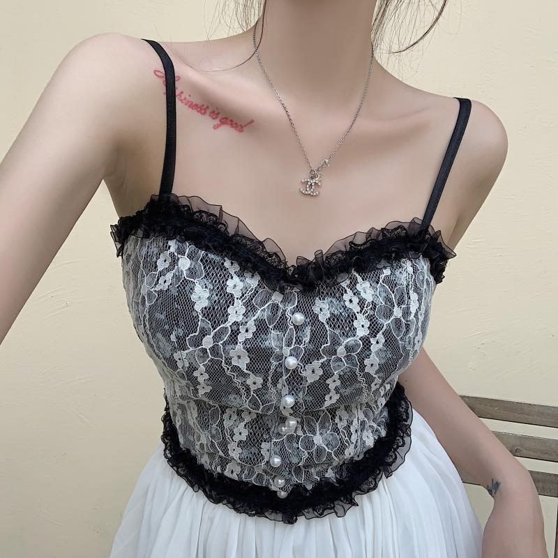 Vintage French Style Halter Tank Top With Built In Bra And Lace Patchwork  For Women Off Shoulder Camisole Top With Lace For Dropshipping From  Fourforme, $10.68