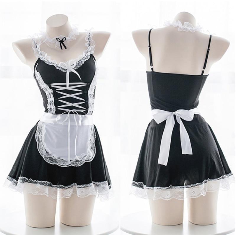 Sexy French Maid Roleplay Dress Lingerie Costume Cosplay Seductive Kinky Fetish 