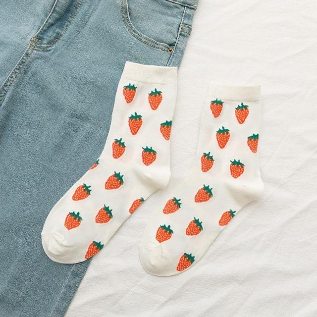 Fruity Sockies - Strawberries - ankle socks, avocado, avocadoes, avocados, bananas
