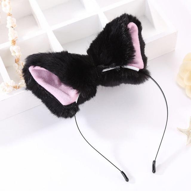 Kawaii Black Furry Fox Ear Headband Pet Play Little Pet Fetish Kinky Vegan Soft Fuzzy Ears