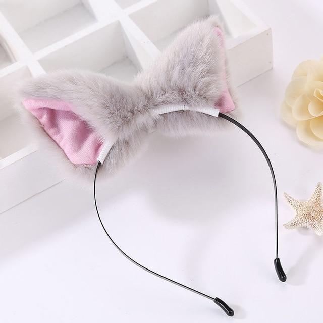 Kawaii Grey Furry Fox Ear Headband Pet Play Little Pet Fetish Kinky Vegan Soft Fuzzy Ears