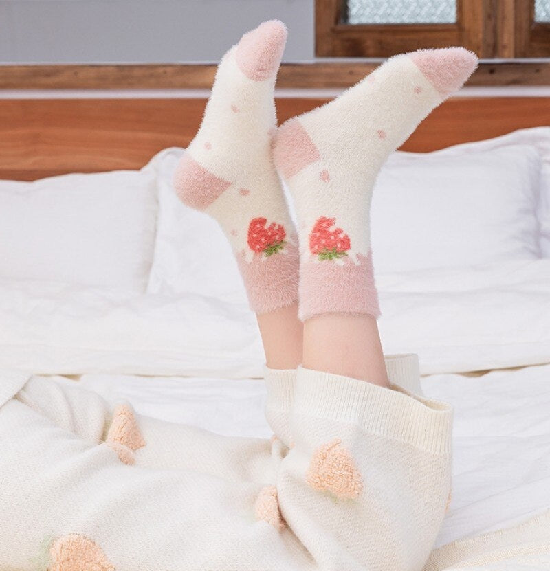 Fuzzy Berry Socks - berries, berry, furry socks, fuzzy socks, socks Kawaii Babe