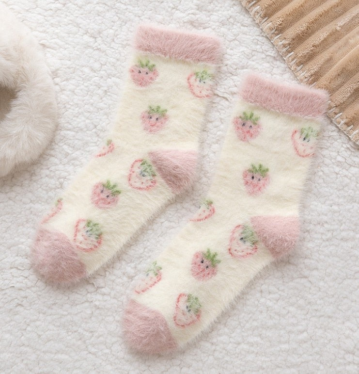 Fuzzy Berry Socks - berries, berry, furry socks, fuzzy socks, socks Kawaii Babe