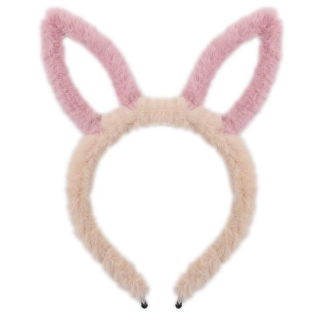 Fuzzy Ear Headbands - Brown/Pink Bunny Ears - hair accessory
