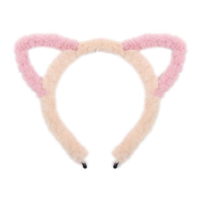 Fuzzy Ear Headbands - Brown/Pink Cat Ears - hair accessory