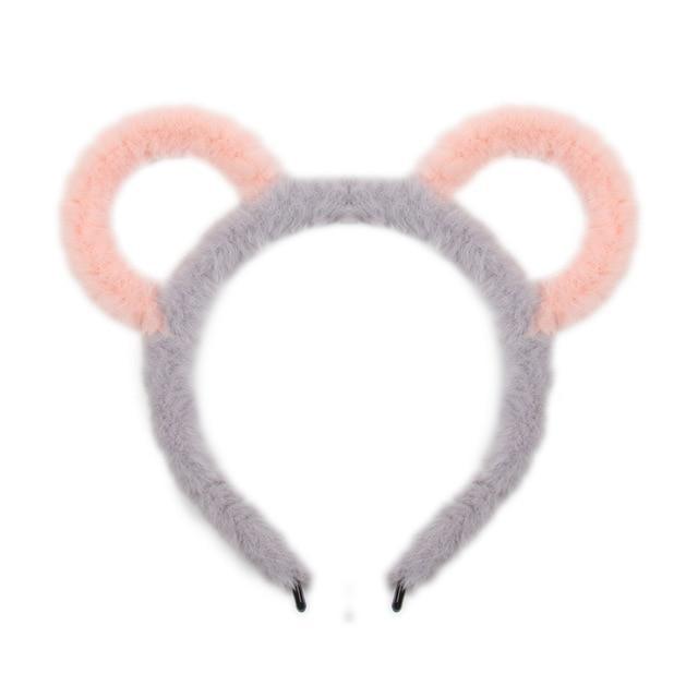 Fuzzy Ear Headbands - Grey/Pink Bear Ears - hair accessory